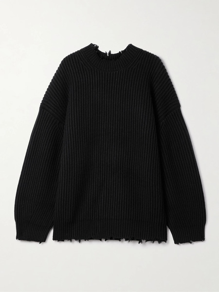  Simkhai   Willa Distressed Ribbed Wool Sweater   Black 