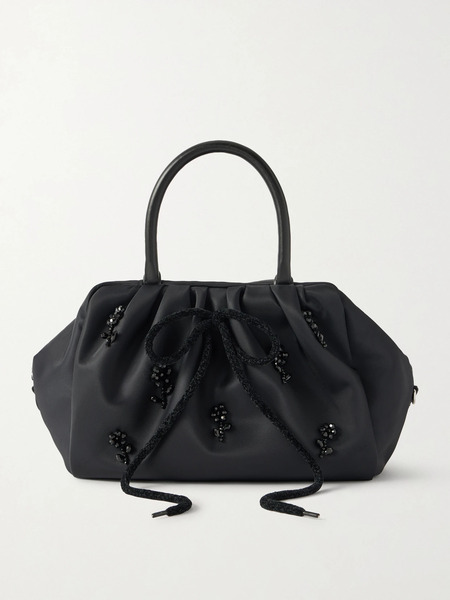  Simone Rocha   Leather Trimmed Embellished Shell Tote   Black 