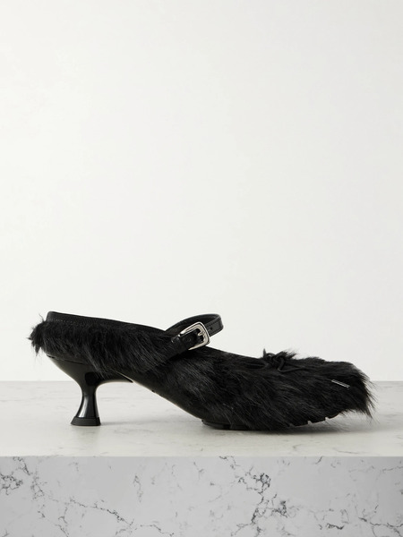  Simone Rocha   Leather Trimmed Plush Pumps   Black 