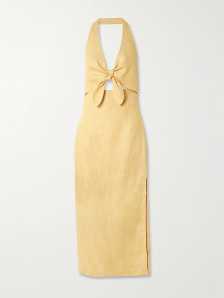  Sir.   Carlotta Tie Front Linen Halterneck Midi Dress   Yellow 