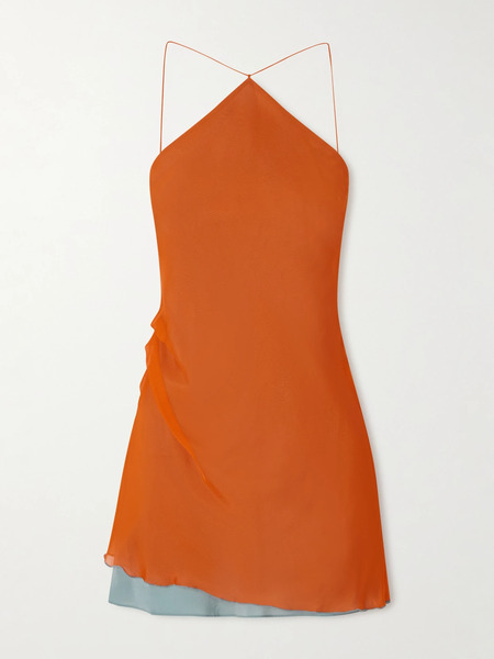  Sir.   Dabica Layered Halterneck Silk Chiffon Mini Dress   Bright Orange 