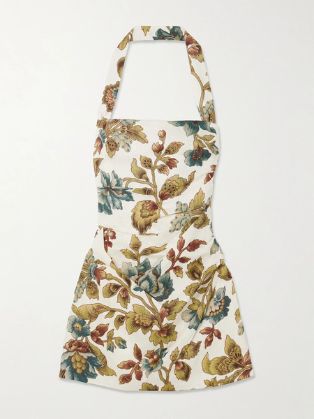  Sir.   Floral Print Linen Halterneck Mini Dress   Ecru 