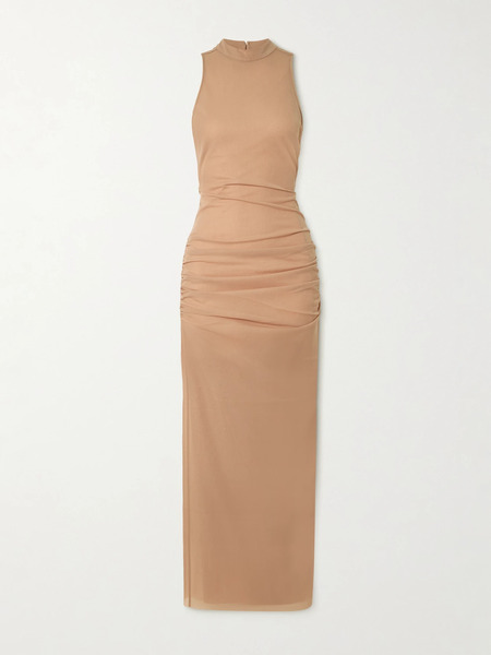  Sir.   Ruby Open Back Gathered Crepe Midi Dress   Tan 