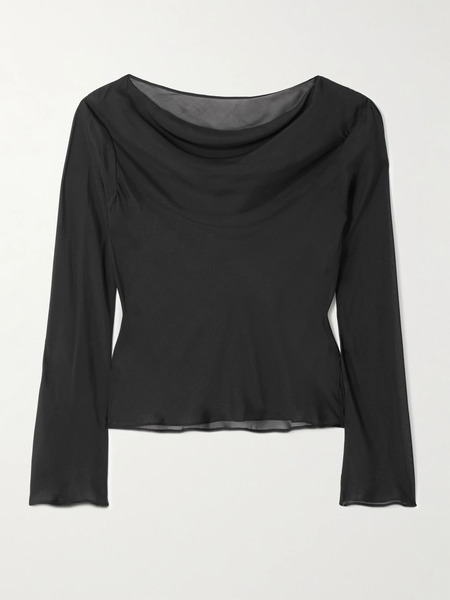  Sir.   Strobe Draped Silk Chiffon Top   Black 