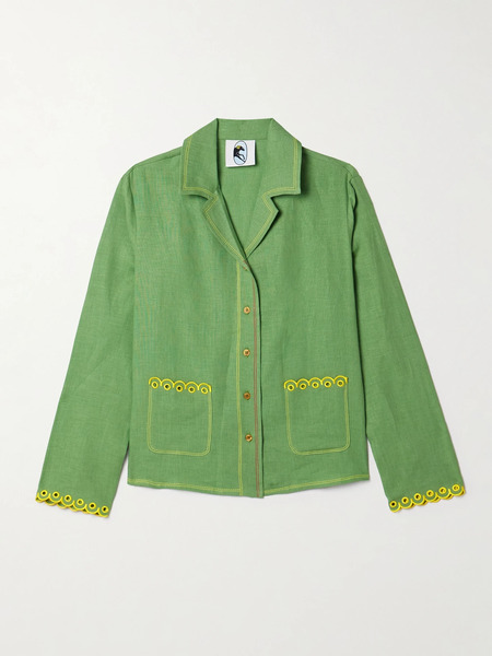  Sleeper   Petra Embroidered Linen Pajama Shirt   Green 