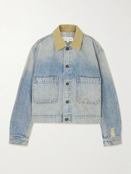  Slvrlake   Thompson Canvas Trimmed Distressed Denim Jacket   Light Denim 