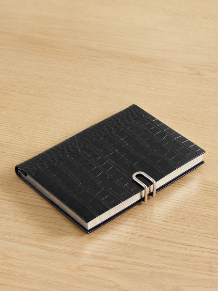  Smythson   Mara Croc Effect Leather Notebook   Navy 