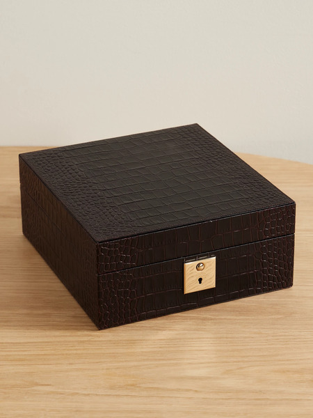  Smythson   Mara Croc Effect Leather Watch Box   Brown 