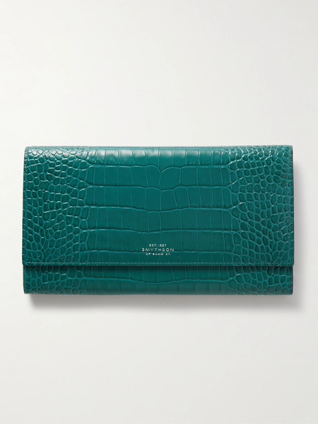  Smythson   Marshall Croc Effect Leather Travel Wallet   Petrol 