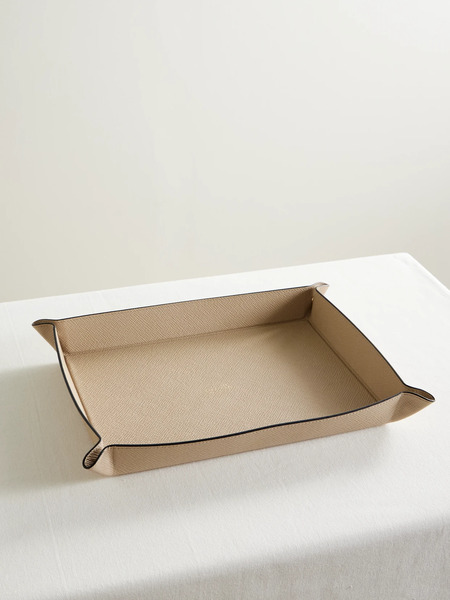 Smythson   Panama Large Textured Leather Trinket Tray   Stone 
