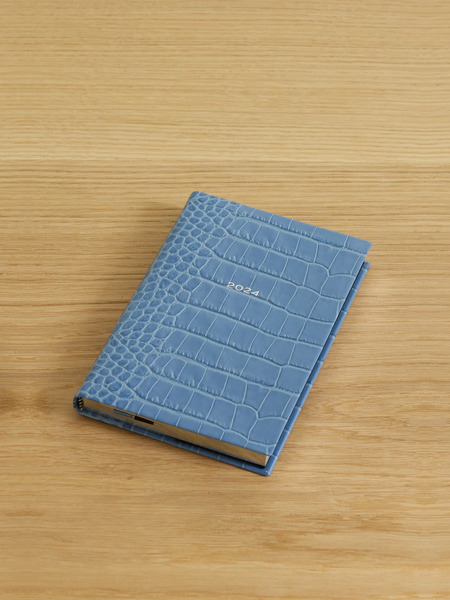  Smythson   Panama Mara 2024 Croc Effect Leather Weekly Diary   Light Blue 