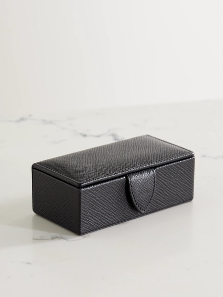  Smythson   Panama Mini Textured Leather Jewelry Box   Black 