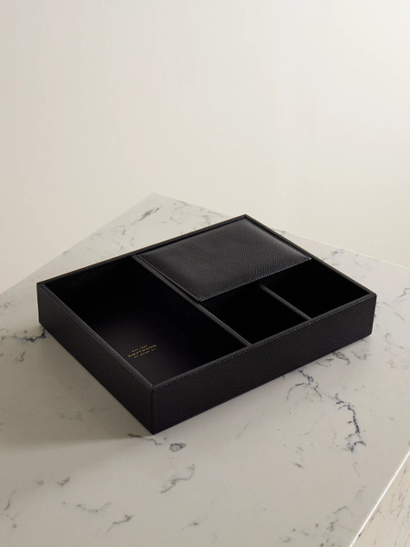  Smythson   Panama Textured Leather Valet Tray   Black 