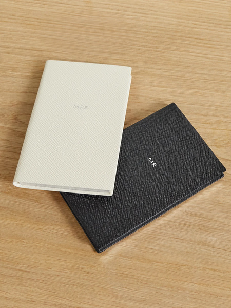  Smythson   Set Of Two Panama Mr & Mrs Textured Leather Notebooks   Black 