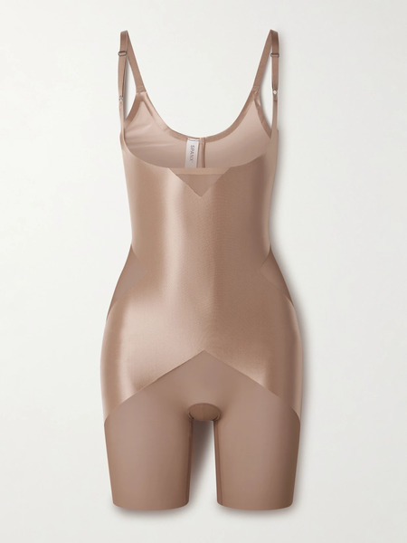  Spanx   Spanxshape™ Satin X™ Open Bust Mid Thigh Bodysuit   Brown 