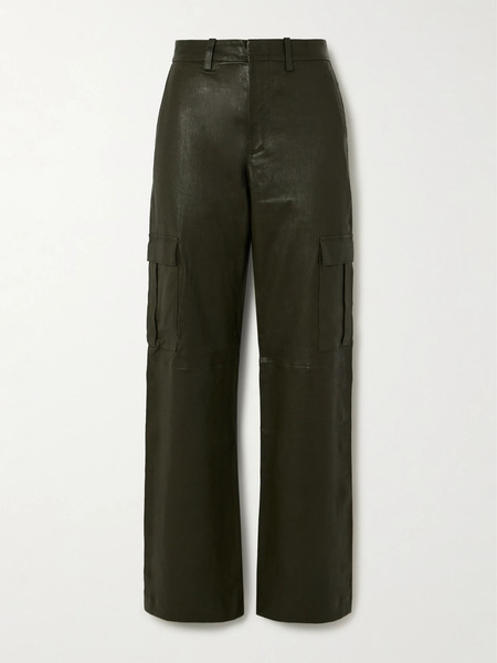  Sprwmn   Leather Wide Leg Cargo Pants   Green 