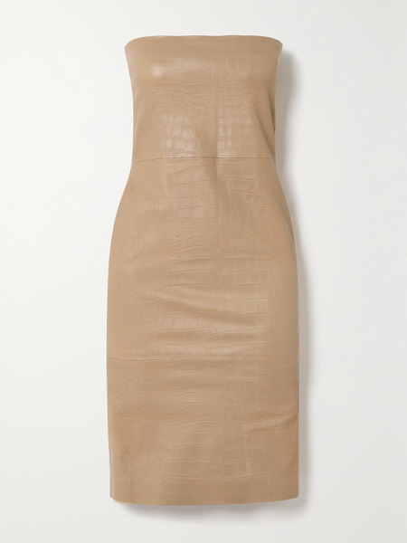  Sprwmn   Strapless Croc Effect Leather Dress   Beige 