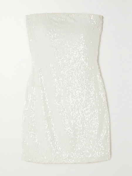  Sprwmn   Strapless Sequined Stretch Tulle Mini Dress   White 