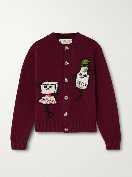  S.s. Daley   Sugar & Spice Intarsia Wool Cardigan   Burgundy 