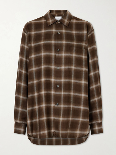  Ssstein   Checked Lyocell Blend Gauze Shirt   Brown 