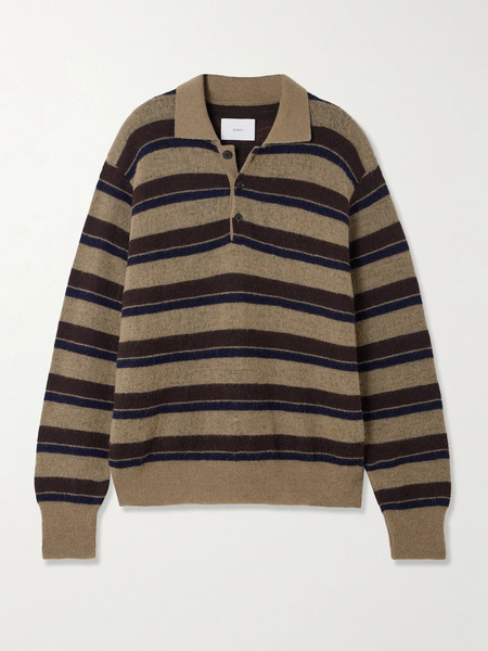  Ssstein   Striped Brushed Knitted Polo Sweater   Light Brown 