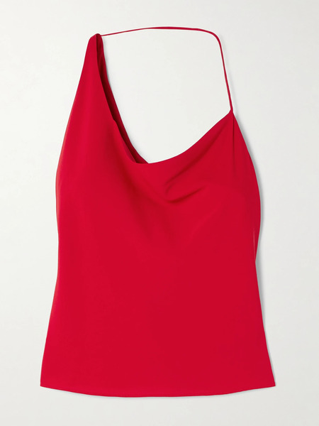  St. Agni   Asymmetric Draped Satin Top   Red 