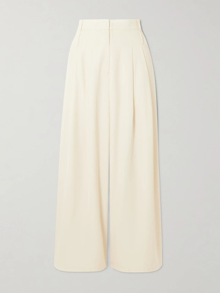  St. Agni   Double Loop Pleated Crepe Wide Leg Pants   Cream 