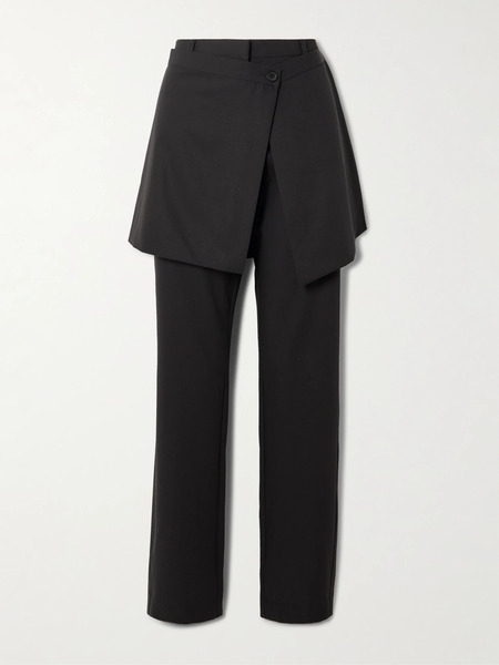  St. Agni   Layered Wool Straight Leg Pants   Black 