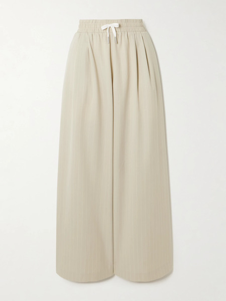  St. Agni   Pinstriped Gathered Wool Blend Wide Leg Pants   Beige 