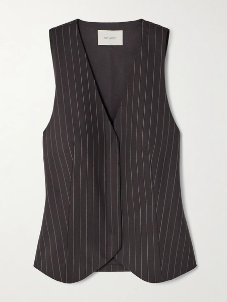  St. Agni   Pinstriped Virgin Wool Blend Vest   Dark Brown 