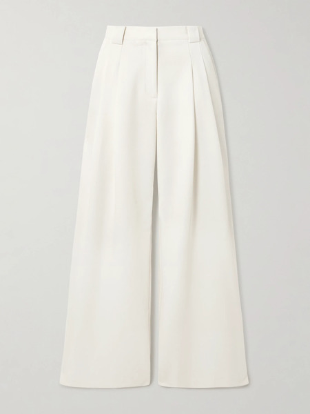  St. Agni   Pleated Wool Blend Twill Wide Leg Pants   Off White 