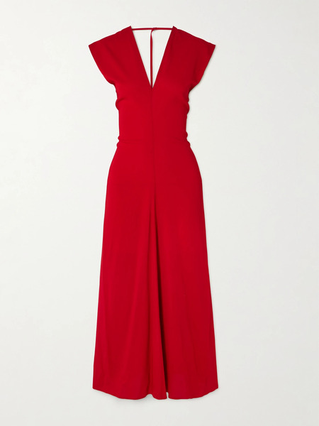  St. Agni   Plunge Draped Crepe Maxi Dress   Red 