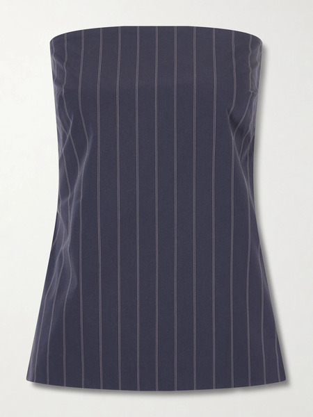  St. Agni   Strapless Open Back Striped Cotton Blend Top   Navy 