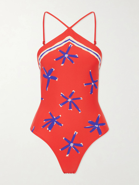  Staud   Cadence Printed Halterneck One Piece   Red 