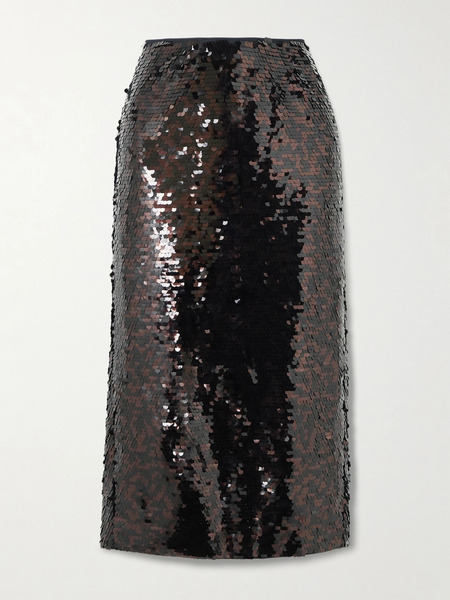  Staud   Ciara Sequined Mesh Midi Skirt   Black 