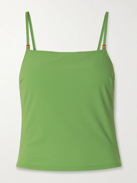  Staud   Cleo Bead Embellished Ribbed Bikini Top   Green 