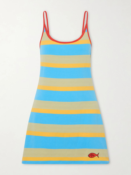  Staud   +da Adolfo Vespa Striped Logo Embroidered Cotton Blend Dress   Multi 