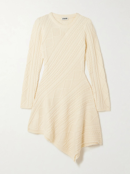  Staud   Eva Asymmetric Cable Knit Wool Blend Dress   Ivory 