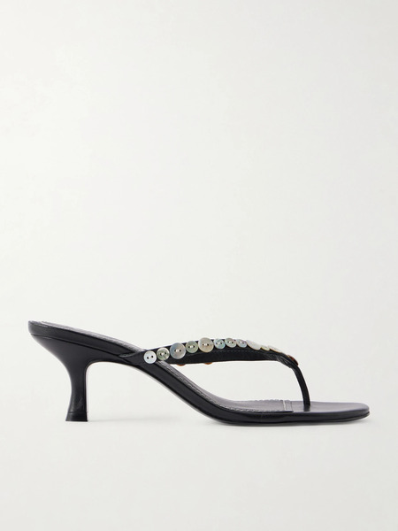 Staud   Freja Button Embellished Leather Sandals   Black 