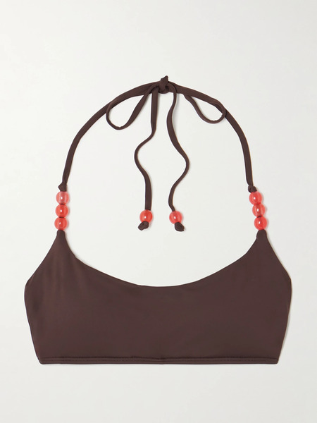  Staud   Laird Embellished Bikini Top   Dark Brown 