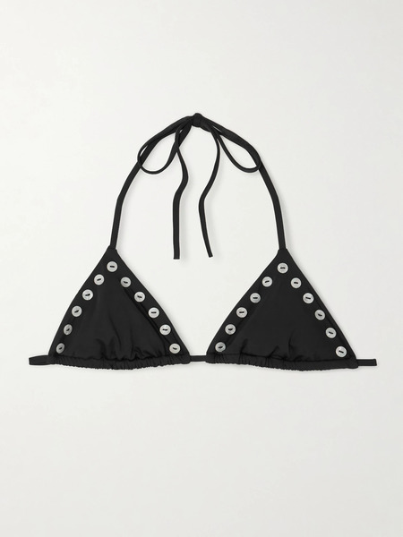  Staud   Lido Embellished Triangle Bikini Top   Black 