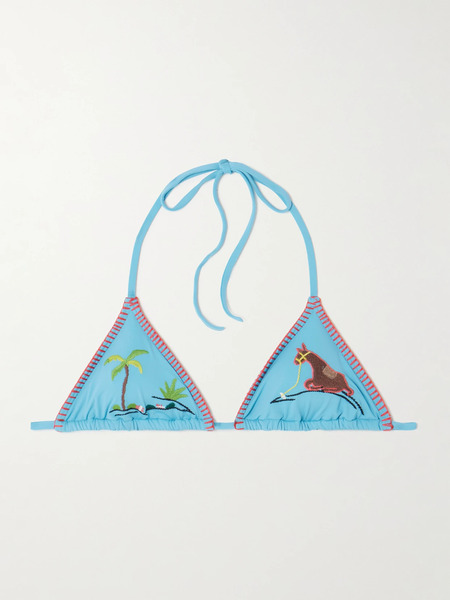 Staud   Lido Embroidered Triangle Bikini Top   Blue 