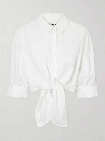  Staud   Lisa Knotted Linen Shirt   White 