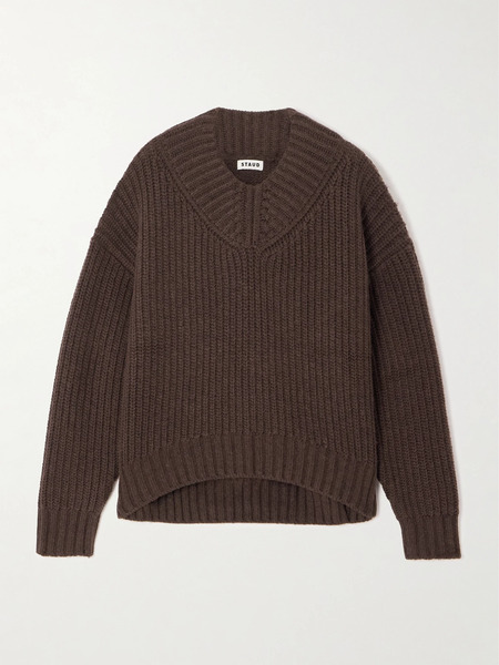  Staud   Otto Ribbed Knit Wool Blend Sweater   Dark Brown 