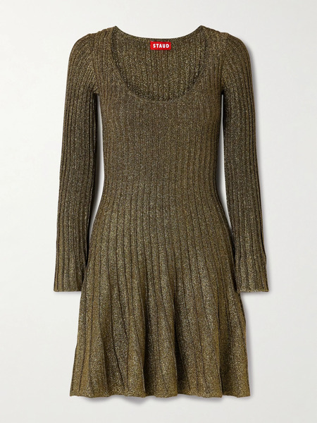  Staud   Raquel Metallic Ribbed Knit Mini Dress   X Small 