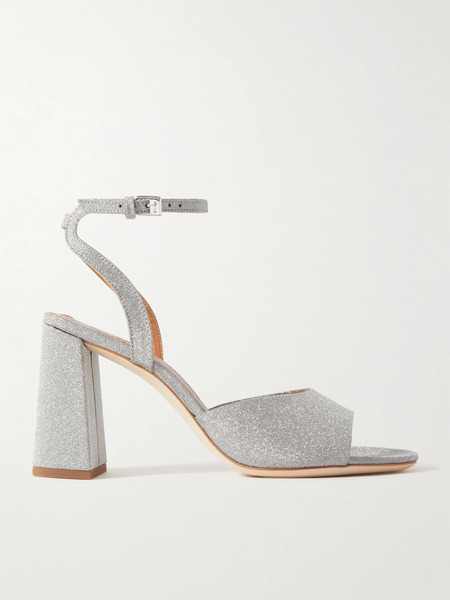  Staud   Solange Glittered Leather Sandals   Silver 