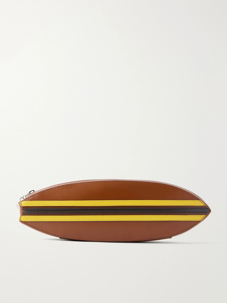  Staud   Surfboard Striped Leather Clutch   Brown 