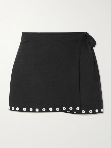  Staud   Zandra Button Detailed Linen Blend Mini Wrap Skirt   Black 