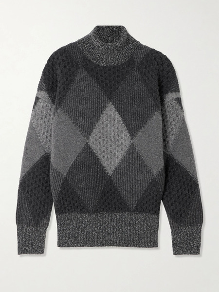  Stella Mccartney   Argyle Wool Turtleneck Sweater   Gray 