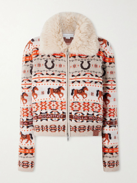  Stella Mccartney   Cropped Jacquard Knit Wool Cardigan   Light Brown 